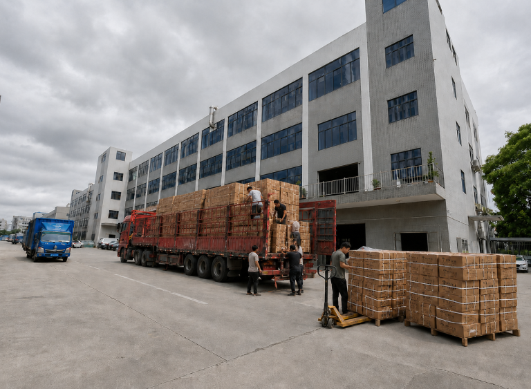 广州户外伞批量装柜出货，定制雨伞厂家装柜现场