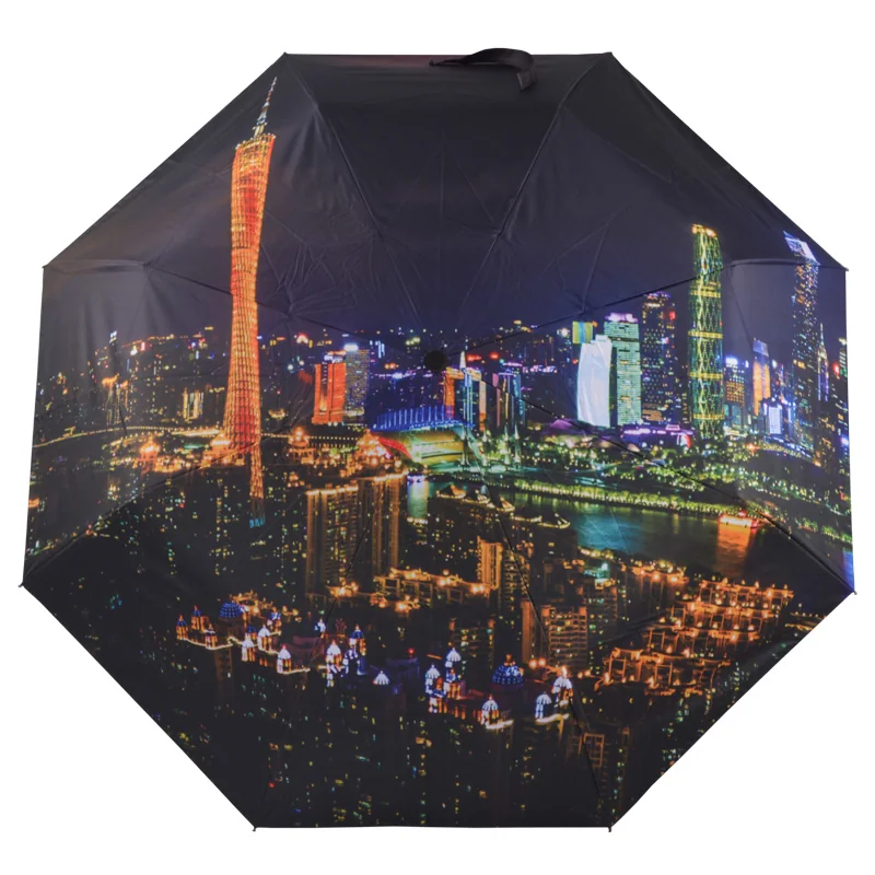 广州塔城市夜景图案数码印花折叠伞