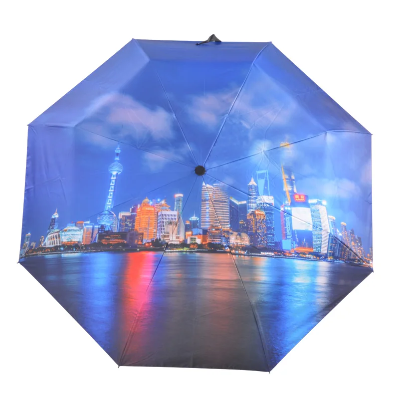 上海陆家嘴城市夜景图案数码印花折叠伞